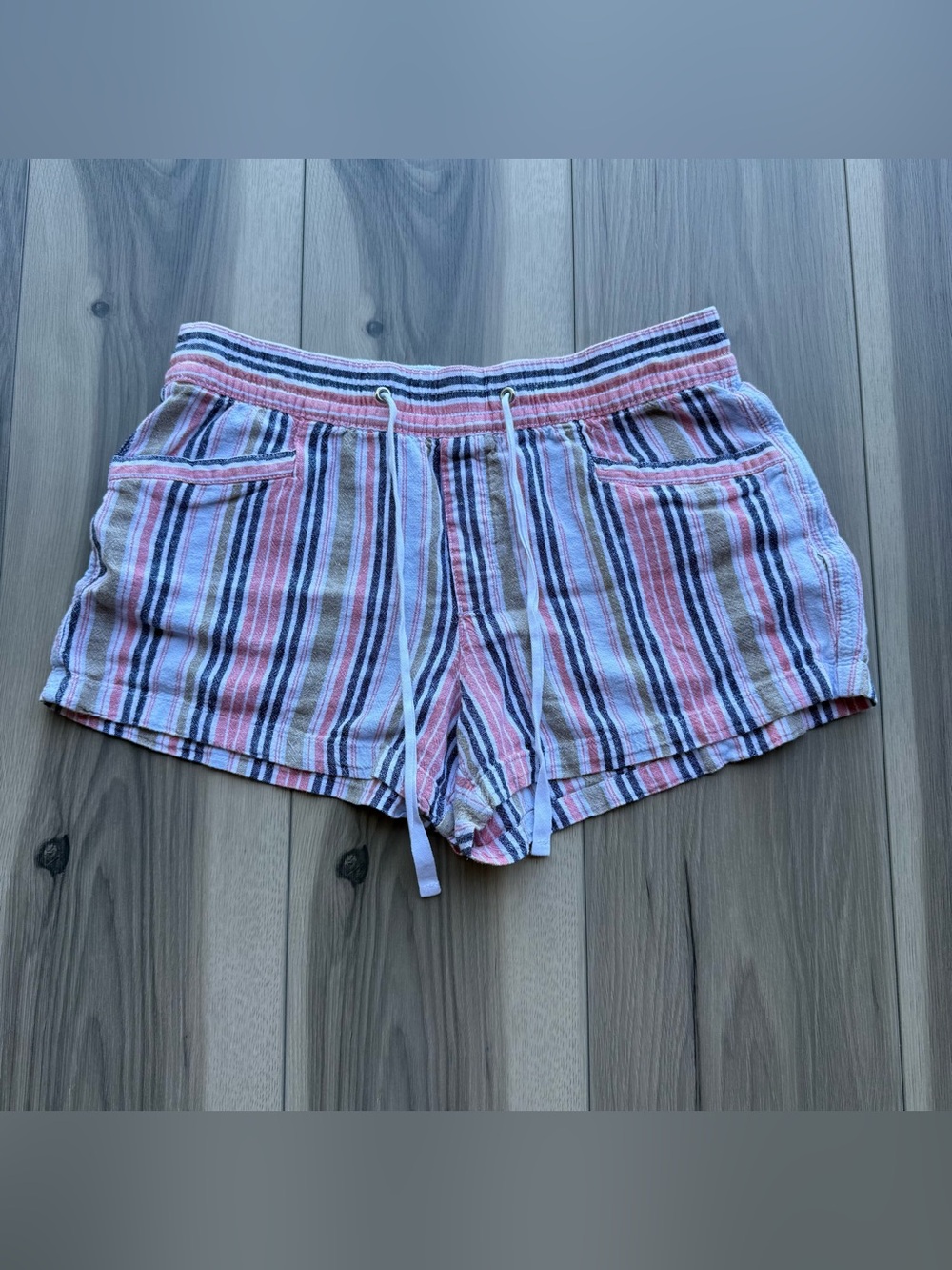 Gap Striped Linen Blend Drawstring Pull On Striped Shorts Pink Women's size S
